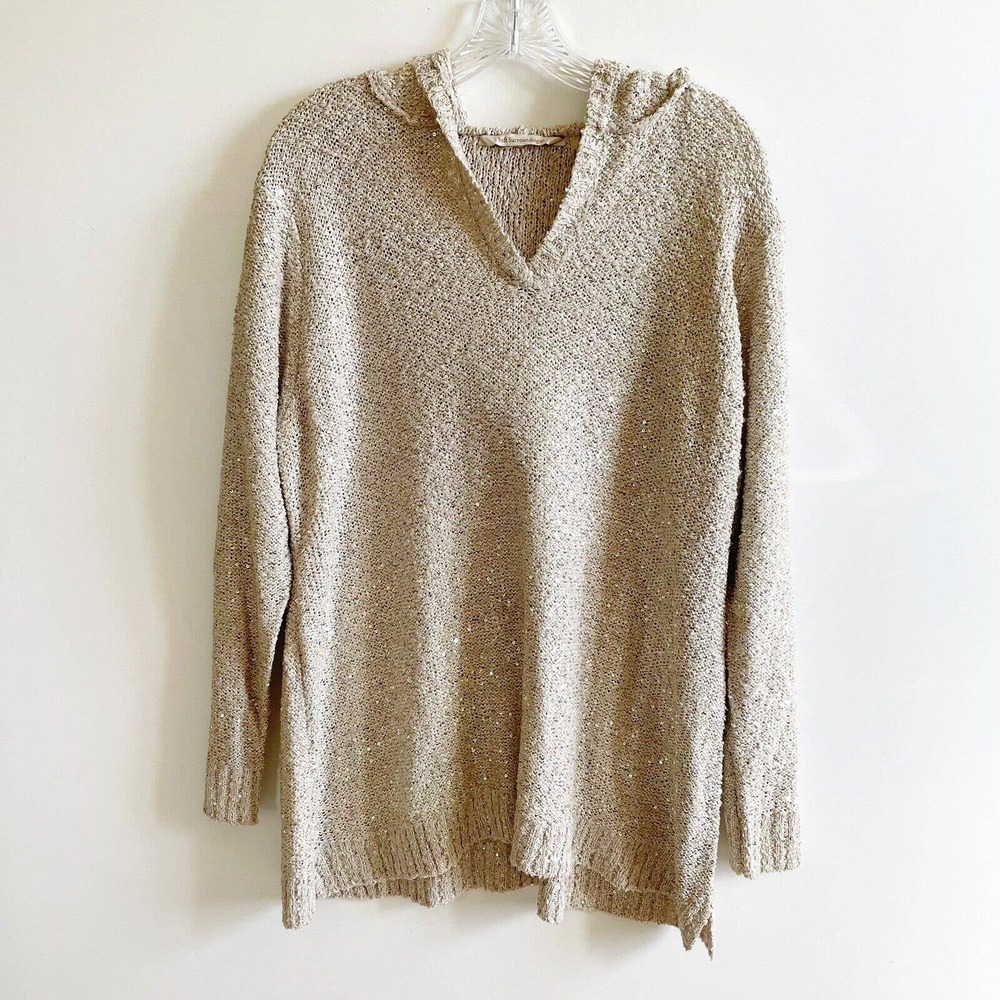 Soft Surroundings Oatmeal Sequin Metallic Shimmer Hood Sweater